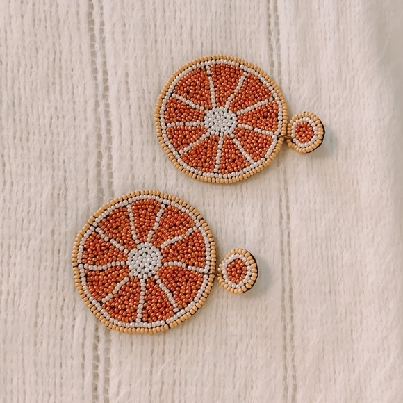 Beaded Orange Slice Earrings - Picture 2 of 2